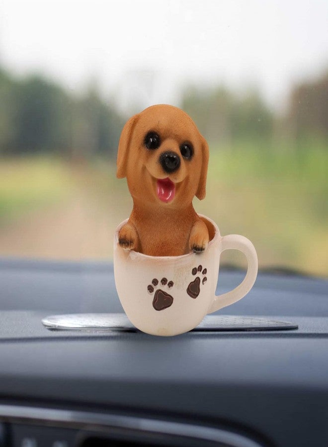 إكسسوارات لوحة عدادات السيارة على شكل كلب من الراتنج من Spillbox | تمثال لوحة عدادات السيارة | قطعة فنية للمنزل والمكتب، هدية تذكارية، ديكور غرفة المعيشة، ديكور منزلي - كلب مع كوب (كلب بني من الراتنج)